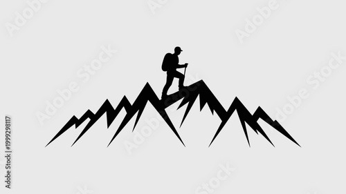 Jagged mountain ridge with hiker – Perfect for national park logos, adventure tourism marketing, or peak-performance branding.