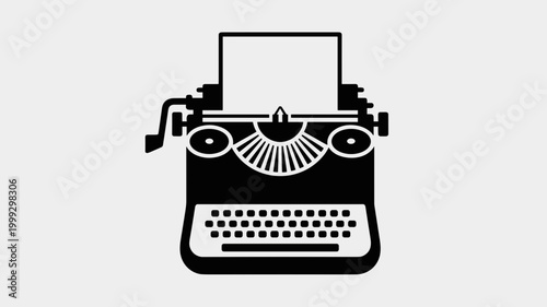 Minimalist typewriter and page icon – Ideal for writers' workshops, publishing house logos, or clean blogging app icons.