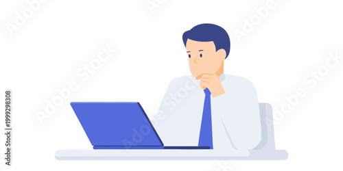Man using laptop computer flat vector illustration on white background