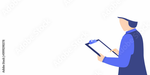 Quality control inspector with clipboard flat vector illustration