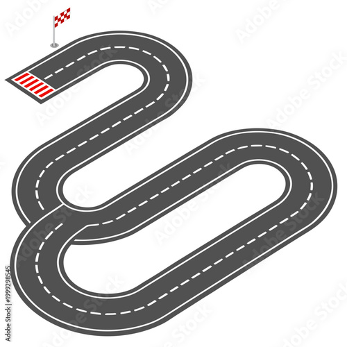 top view of race track course with multiple lanes and finish line