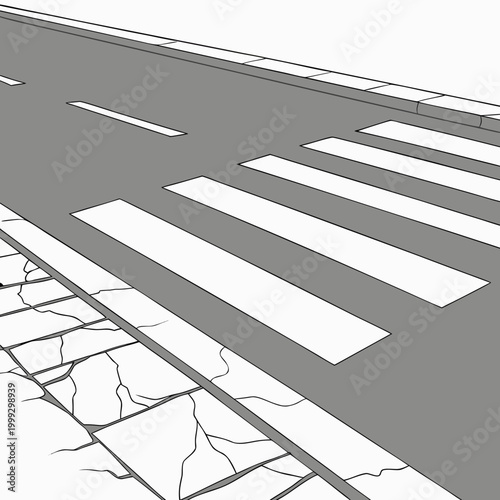 Road section with white lane markings and cracked pavement illustration