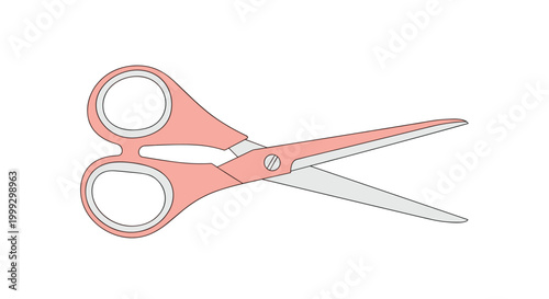 Functional pair of scissors with soft pink handles and silver metal blades is shown partially open in a clean, flat design illustration.