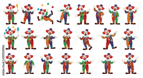 Funny Clowns Performing Various Acts, Juggling and Dancing