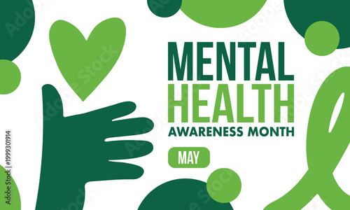 Mental Health Awareness Month in May. Annual campaign in United States. Raising awareness of mental health. Control and protection. Prevention campaign. Medical health care design. Vector illustration