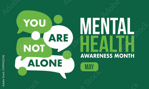 Mental Health Awareness Month in May. Annual campaign in United States. Raising awareness of mental health. Control and protection. Prevention campaign. Medical health care design. Vector illustration