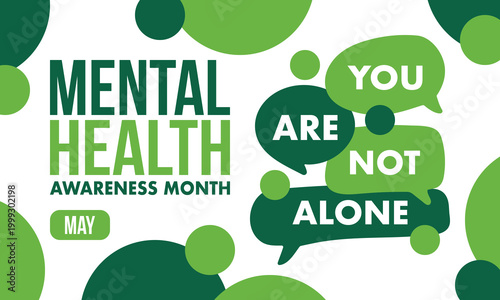 Mental Health Awareness Month in May. Annual campaign in United States. Raising awareness of mental health. Control and protection. Prevention campaign. Medical health care design. Vector illustration