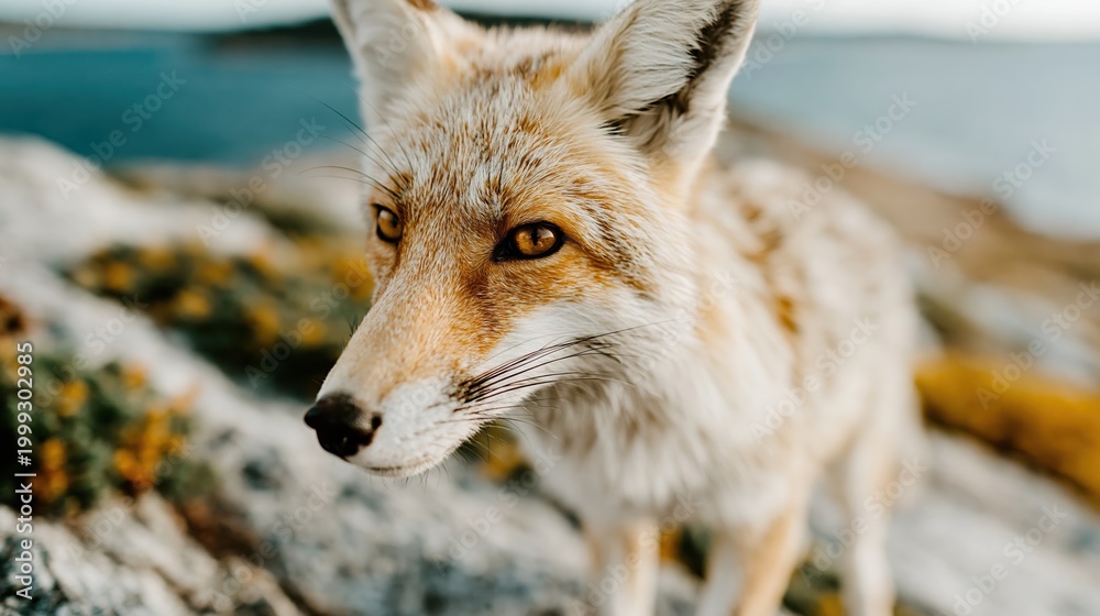 Fototapeta premium A close-up view of a wild fox in its natural habitat, showcasing its beautiful fur and inquisitive demeanor, highlighting the charm of nature's wildlife.