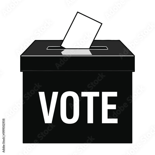 Black voting box with ballot paper