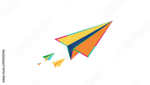 Free Download Colorful paper airplanes flying against a white background   - GFXLoad