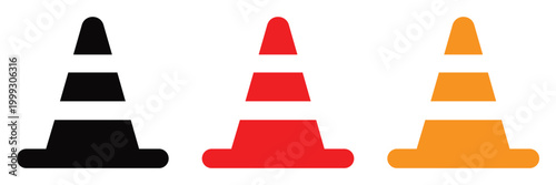 Schilderij op canvas Traffic Cone Icon Set Vector Illustration, Road Construction Safety Symbol Colle