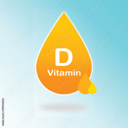 Vector illustration of a vitamin D icon in orange gradients. Sunlight, nutrition, sun, health, immunity, supplements, bubbles, medical.