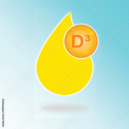 Vector illustration of a vitamin D icon in orange gradients. Sunlight, nutrition, sun, health, immunity, supplements, bubbles, medical.