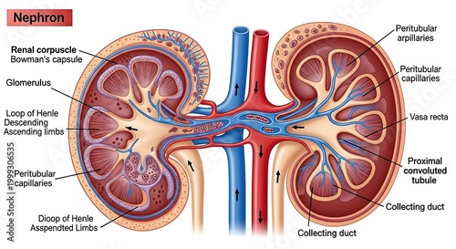 фотографія Detailed anatomical illustration of the human kidney, showcasing the intricate s