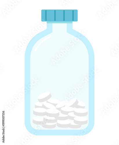 This is an illustration of a glass bottle containing supplements.
