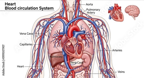 Foto Detailed anatomical diagram of the human blood circulatory system, showcasing th