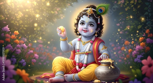 Happy Janmashtami and dahi handi Hindu festival of happy shree lord krishna god born janmashtami.