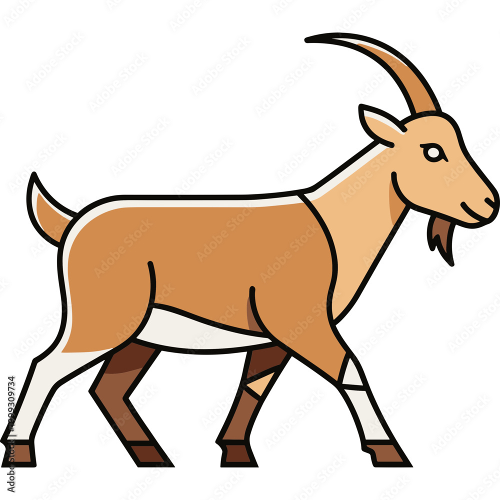 Obraz premium A brown goat walks across a plain landscape with its head turned.
