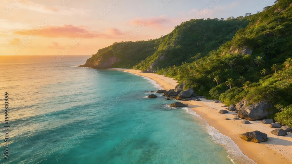 Obraz premium Tropical beach with cliffs and ocean