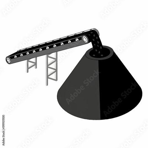 Industrial conveyor belt system depositing material into a large silo.