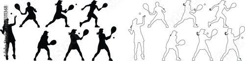 Tennis players in action a dynamic silhouette collection for sports enthusiasts