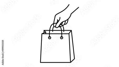 Bild auf Leinwand Minimalist black line vector icon illustration of a hand holding a shopping bag with editable stroke