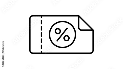 Minimalist Discount Coupon Vector Icon with Percentage Symbol and Folded Corner. Clean Black Line Illustration on White Background. Editable Stroke for Customizable Line Weight and Style.