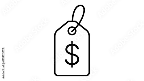 Price Tag Vector Icon with Dollar Sign, Minimalist Black Outline Illustration for E-commerce, Shopping, and Retail Business, Scalable Design with Editable Stroke for Custom Line Weight.