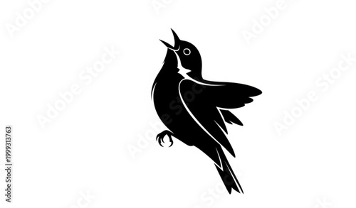 Obraz na płótnie Stylized warbler bird silhouette in dynamic singing pose vector illustration on