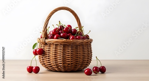 Abundant cherry harvest a woven basket overflowing with fresh ripe cherries