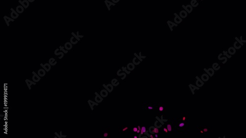 Vibrant purple and pink confetti explodes against a deep black background