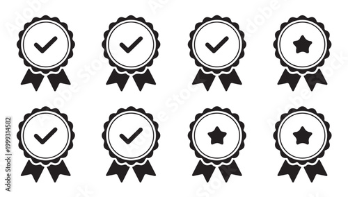 Approval guarantee award ribbon badge flat vector icon for apps and websites on white background.