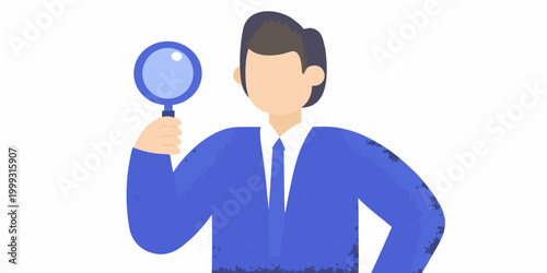 business person with magnifying glass flat vector illustration