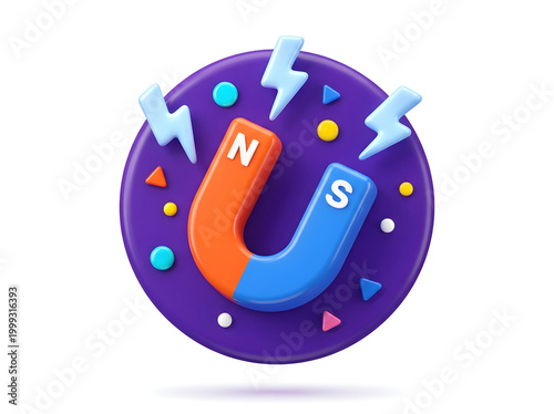 Horseshoe magnet with n and s isolated on a white background