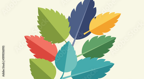 A colorful illustration of leaves in various shades
