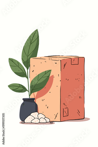 Minimalist Earthy Cardboard Box and Biodegradable Packing Materials