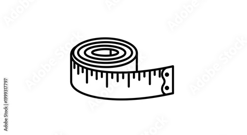 Flexible Measuring Tape Roll Icon Vector Illustration, Tailor Measurement Tool Line Art
