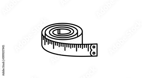Flexible Measuring Tape Roll Icon Vector Illustration, Tailor Measurement Tool Line Art