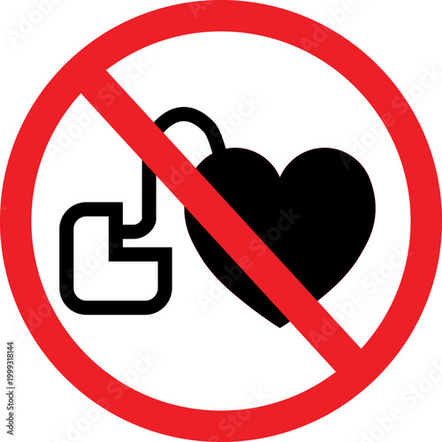 no pacemakers prohibition sign icon, forbidden for people with heart implants warning vector graphic