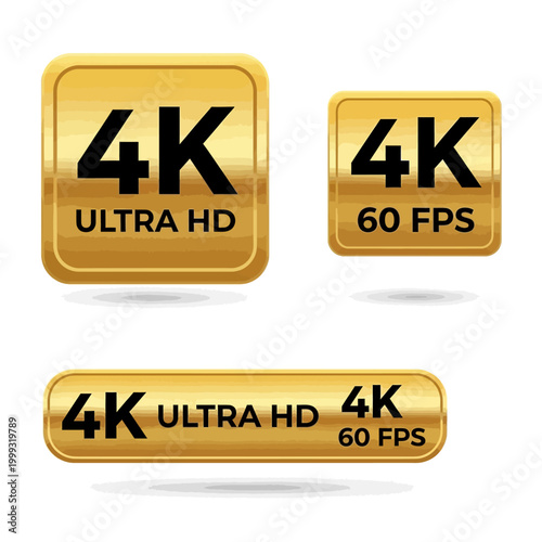 Golden badges display 4K Ultra HD and 60 FPS specifications on white