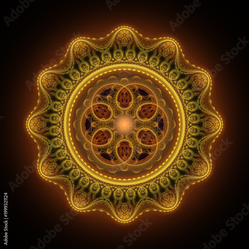 Golden ornament on black background