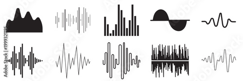 Sound Wave Icon Set – Audio Equalizer Vector, Minimal Black Signal Icons, Music Soundwave Collection 
for App and UI Design