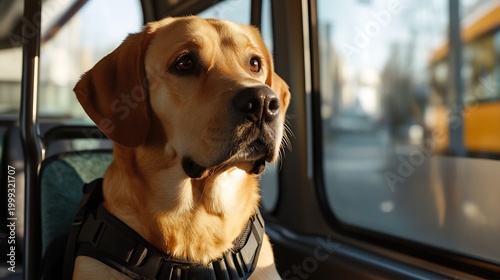 Guide dog ensuring safe travel in train station high resolution picture