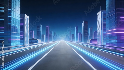 Futuristic city highway with neon lights