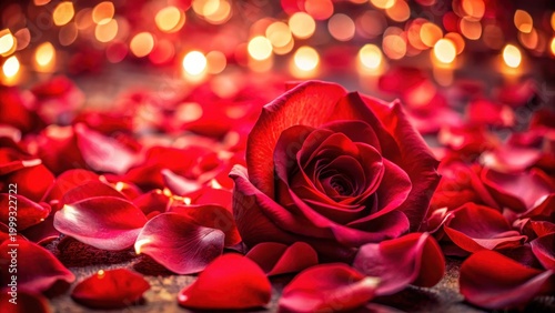 A realistic photo of Background of red rose petals Valentines day celebration concept Top view Flat lay