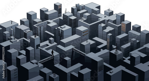 Aerial view of a bustling cityscape with modern skyscrapers and buildings