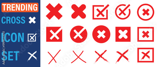 A set of various red cross icons and symbols for design and editing purposes on isolated white background