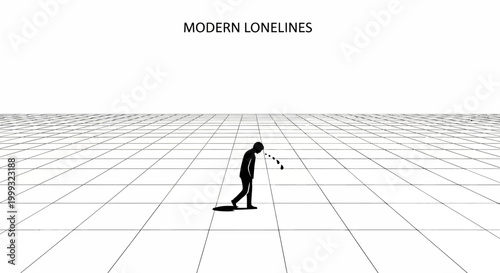 Man walks alone on grid lines in modern landscape