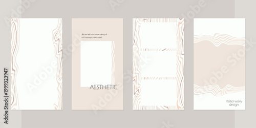 Pastel beige aesthetic social media story templates set, minimal wavy abstract background with copy space, modern design