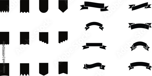 Retro black ribbons set vector. Silhouette  labell set of black and white icons
